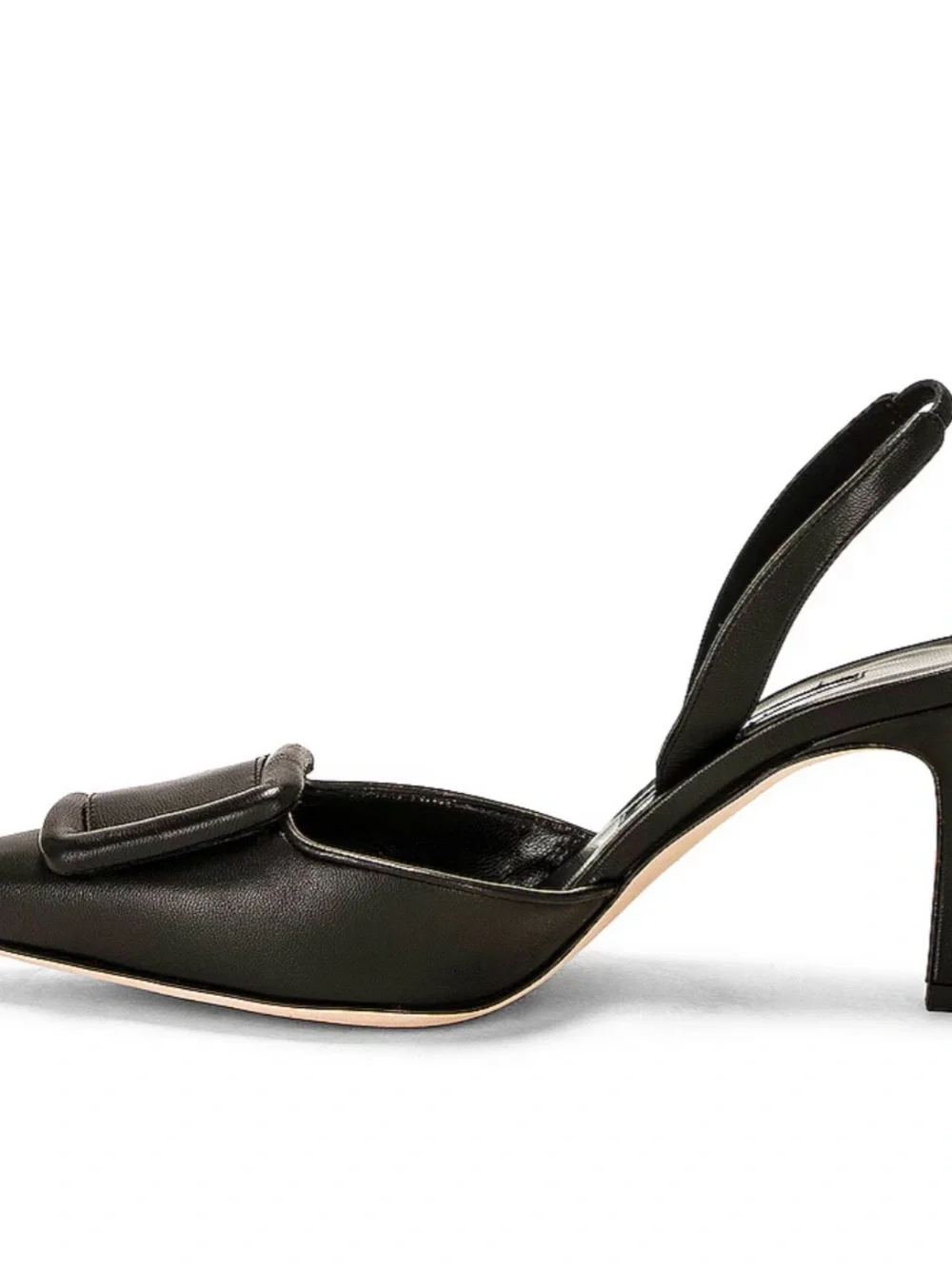 Manolo Blahnik Black Leather Maysli Nappa 70 Slingback